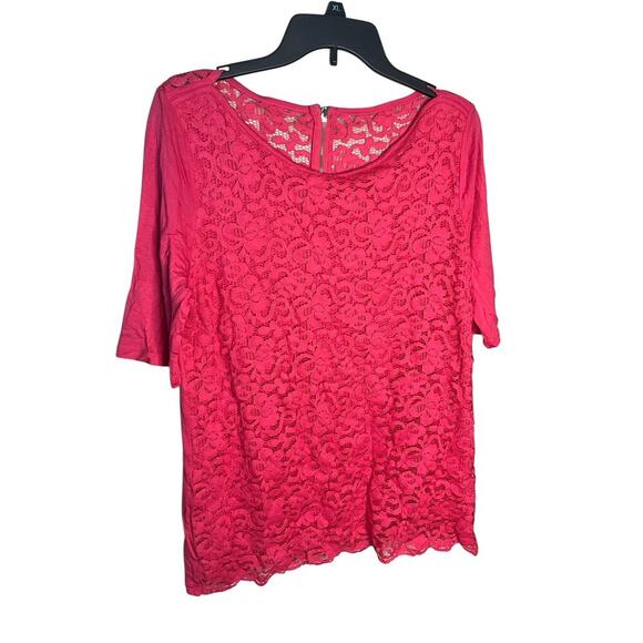 Soho Jeans New York & Company Lace Short Sleeve Blouse Back Zip Red Size L NEW - Picture 1 of 3